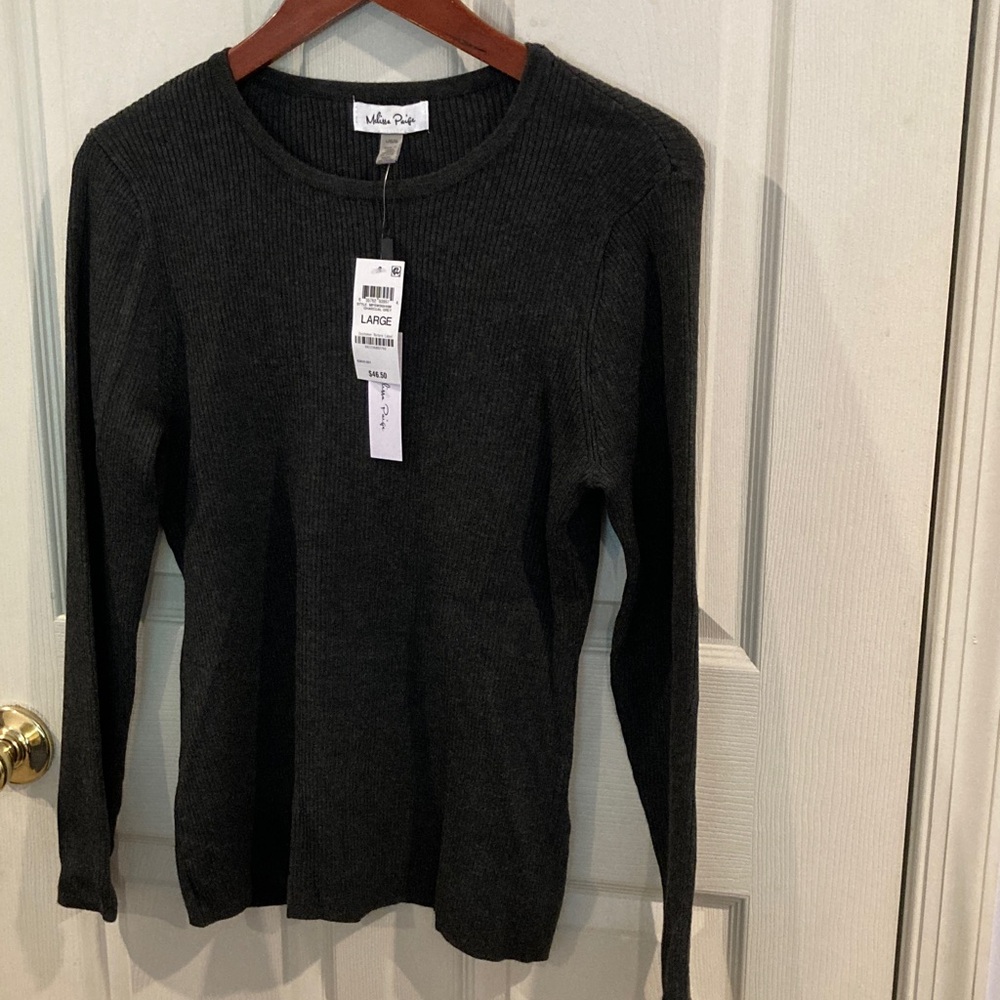 NWT Melissa Paige Charcoal Ribbed Crewneck Sweater